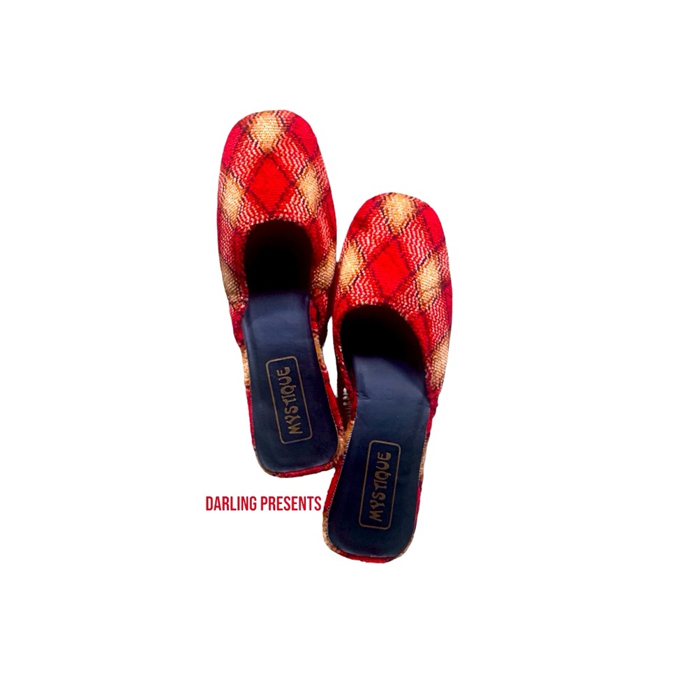 Mystique Plaid Mules Women Color Red Size 7